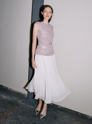 SP VIP PRICE Pink Boucle Chiffon Midi Dress