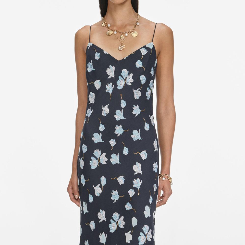 SP VIP PRICE Navy Floral Rhinestone Midi Dress