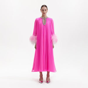 SELF PORTRAIT BLACK FRIDAY SALE Pink Chiffon Feather Midi Dress