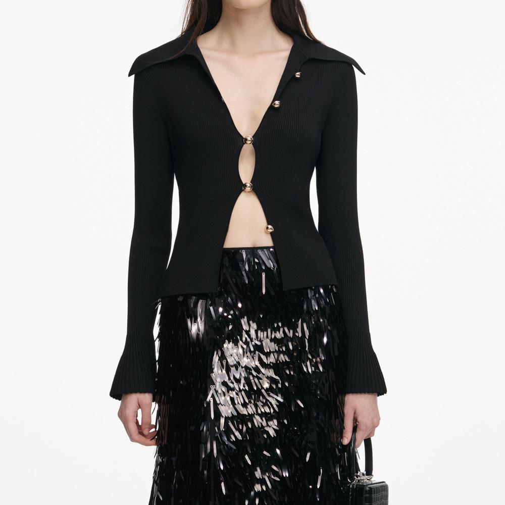 SP VIP PRICE Black Button Down Knit Top
