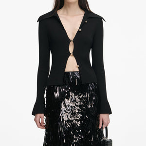 SP VIP PRICE Black Button Down Knit Top
