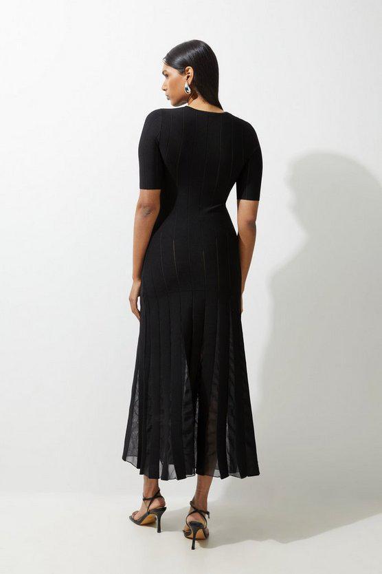 Karen Millen UK SALE Viscose Blend Filament Full Skirt Knit Midi Dress - black