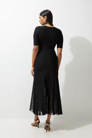 Karen Millen UK SALE Viscose Blend Filament Full Skirt Knit Midi Dress - black