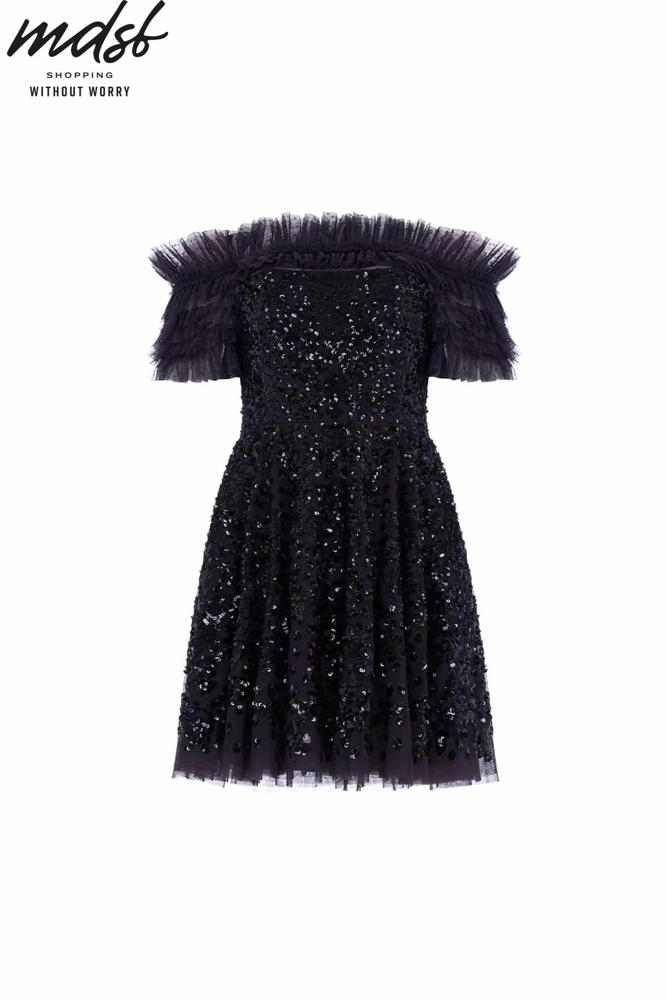 Needle & Thread CHRISTMAS SALE Sequin Wreath Off-Shoulder Micro Mini Dress