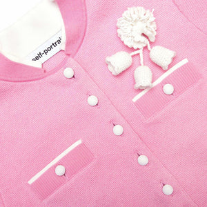 SP VIP PRICE Pink Crochet Flower Knit Midi Dress