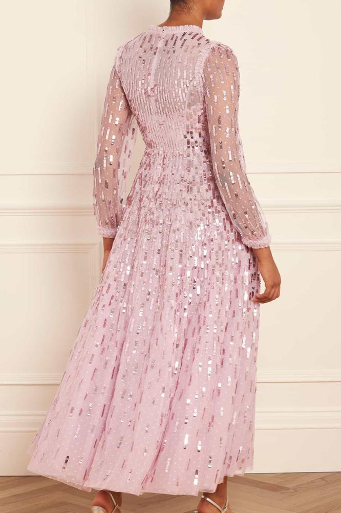 Needle & Thread CYBER SALE Sequin Dash Long Sleeve Ankle Gown - pink