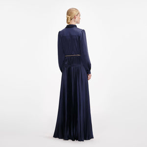 SP VIP PRICE Navy Satin Pussy Bow Maxi Dress