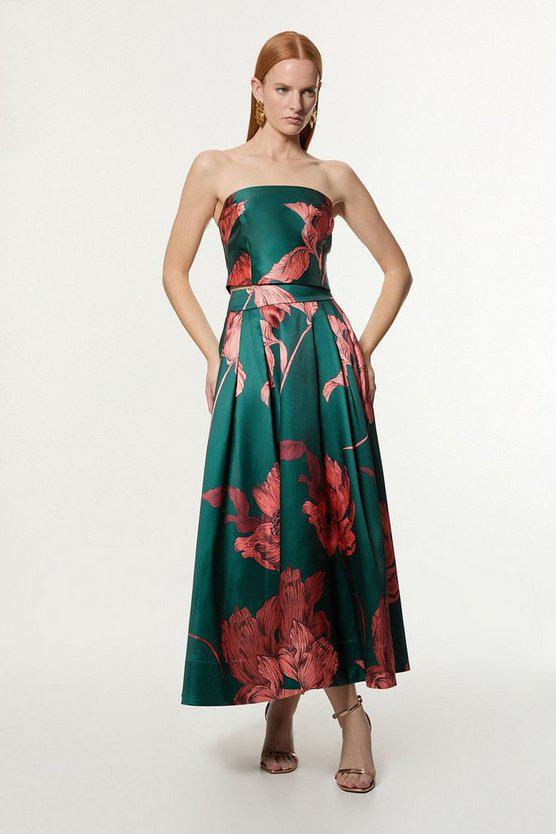 Karen Millen UK SALE Floral Print Twill  Woven Prom Midi Skirt