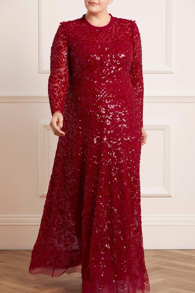 Needle & Thread CYBER SALE Aurelia Long Sleeve Gown - red