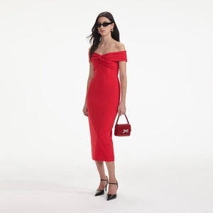 SELF PORTRAIT SS24 Red Off Shoulder Midi Dress