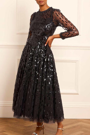 Needle & Thread CYBER SALE Sequin Dash Long Sleeve Gown - black