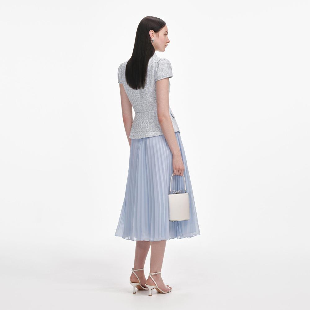 SP VIP PRICE Blue Boucle Bow Midi Dress