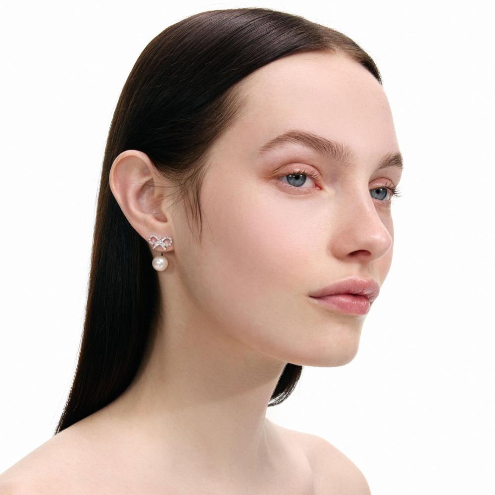 SP VIP PRICE Crystal Bow Pearl Jacket Earrings