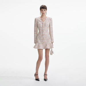 SELF PORTRAIT SS24 Pastel Boucle V-Neck Mini Dress