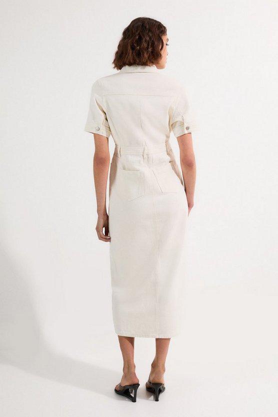Karen Millen UK SALE Denim Maxi Shirt Dress - cream