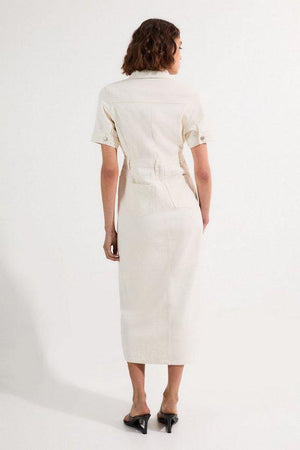 Karen Millen UK SALE Denim Maxi Shirt Dress - cream