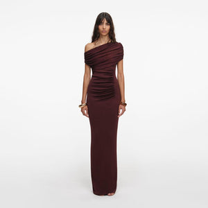 SP VIP PRICE Brown Draped Knit Midi Dress