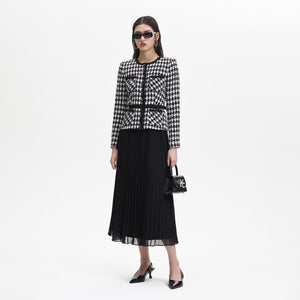 SELF PORTRAIT BLACK FRIDAY SALE Black Check Boucle Chiffon Midi Dress