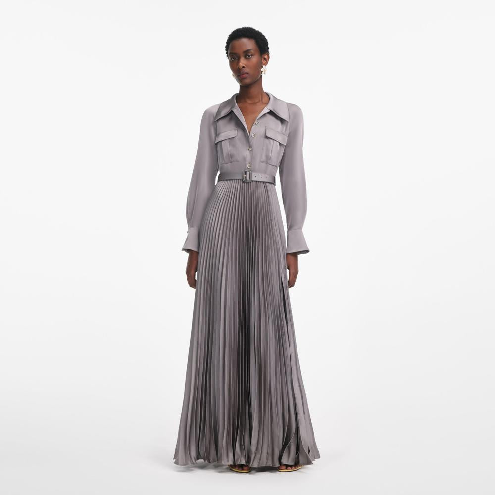 SP VIP PRICE Grey Satin Pleated Maxi Dress
