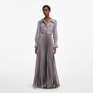 SP VIP PRICE Grey Satin Pleated Maxi Dress