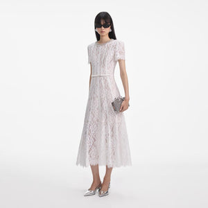 SELF PORTRAIT SS24 White Sequin Lace Midi Dress