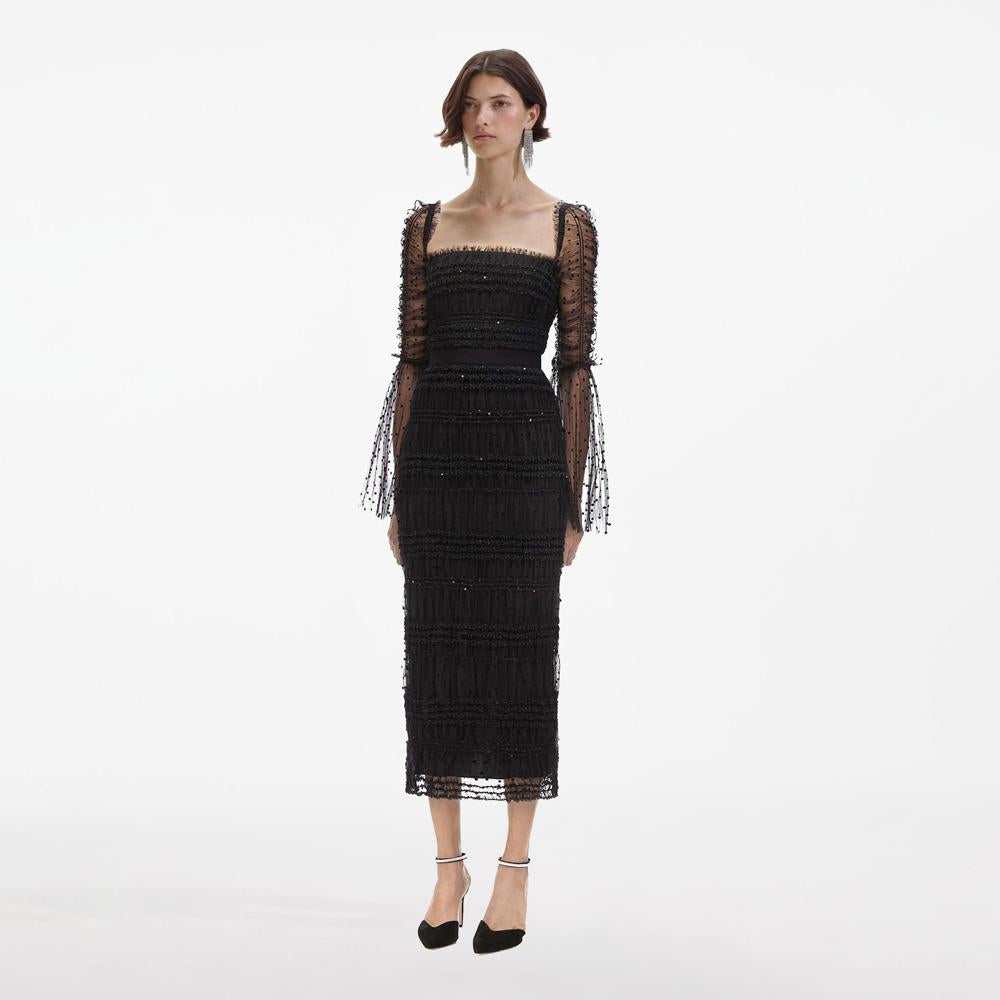 SELF PORTRAIT BLACK FRIDAY SALE Black Dot Mesh Midi Dress