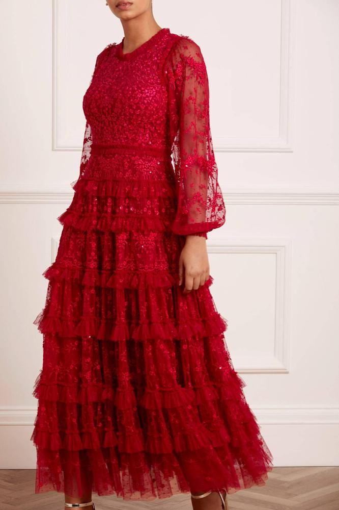 Needle & Thread CYBER SALE Blossom Lace Ankle Gown - red