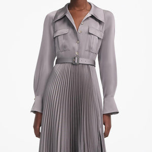 SP VIP PRICE Grey Satin Pleated Maxi Dress
