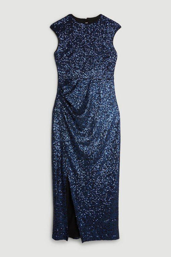 Karen Millen UK SALE Stretch Sequin Midaxi Dress - navy