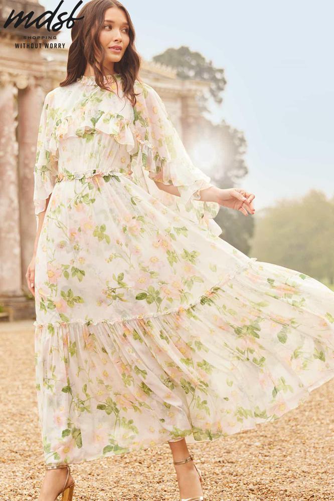 Needle & Thread PO and SALE Immortal Rose Harper Chiffon Cape Ankle Gown - multi