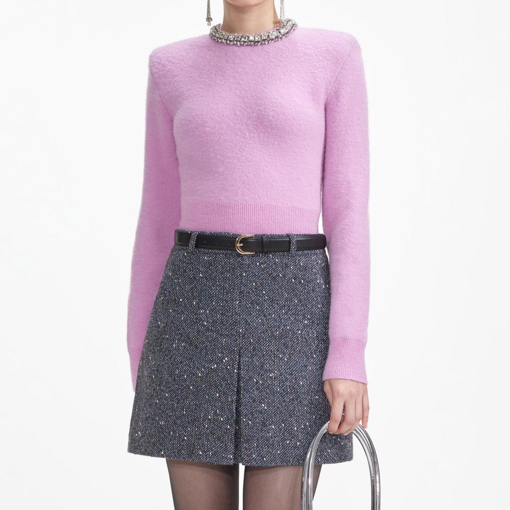 SELF PORTRAIT SS24 Pink Embellished Knit Top