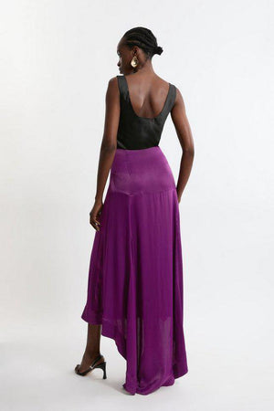 Karen Millen UK SALE Satin Pleated Woven Midaxi Skirt - purple