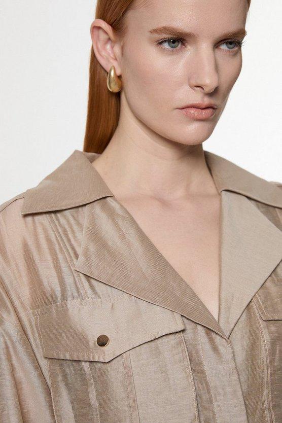 Karen Millen UK SALE Organdie Slub Utility Pocket Detail Woven Shirt Dress