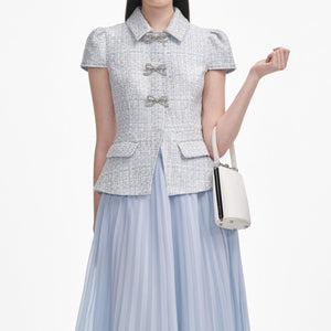 SP VIP PRICE Blue Boucle Bow Midi Dress