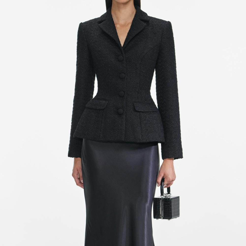SP VIP PRICE Black Tailored Boucle Maxi Dress