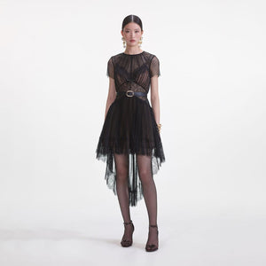 SP VIP PRICE Black Dot Mesh Mini Dress