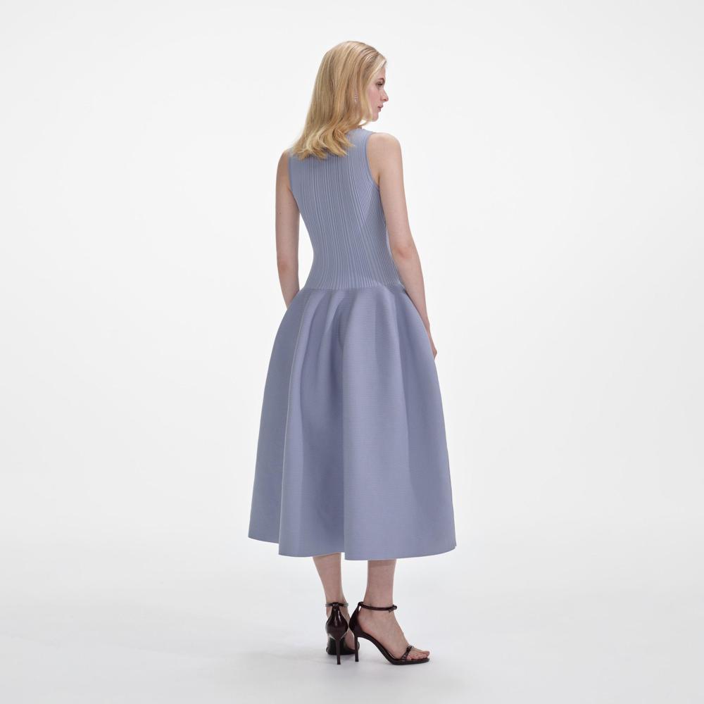 SP VIP PRICE Blue Ribbed Knit Diamante Midi Dress
