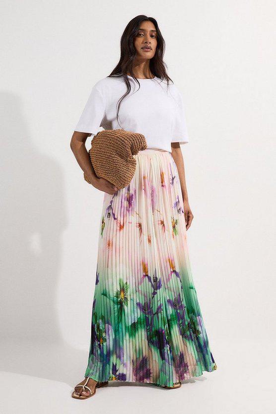 Karen Millen UK SALE Pleated Floral Woven Wide Leg Trousers