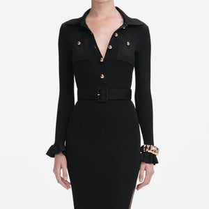 SP VIP PRICE Black Ribbed Knit Maxi Dress