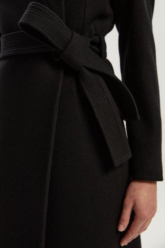 Karen Millen UK SALE Wool Investment Notch Neck Tailored Maxi Coat - black