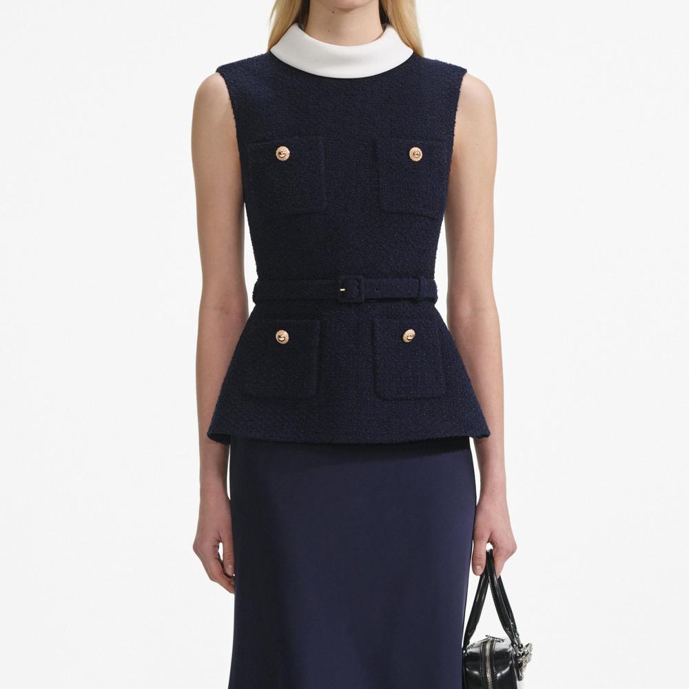SP VIP PRICE Navy Boucle Sleeveless Midi Dress