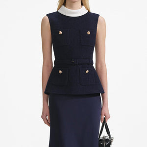 SP VIP PRICE Navy Boucle Sleeveless Midi Dress
