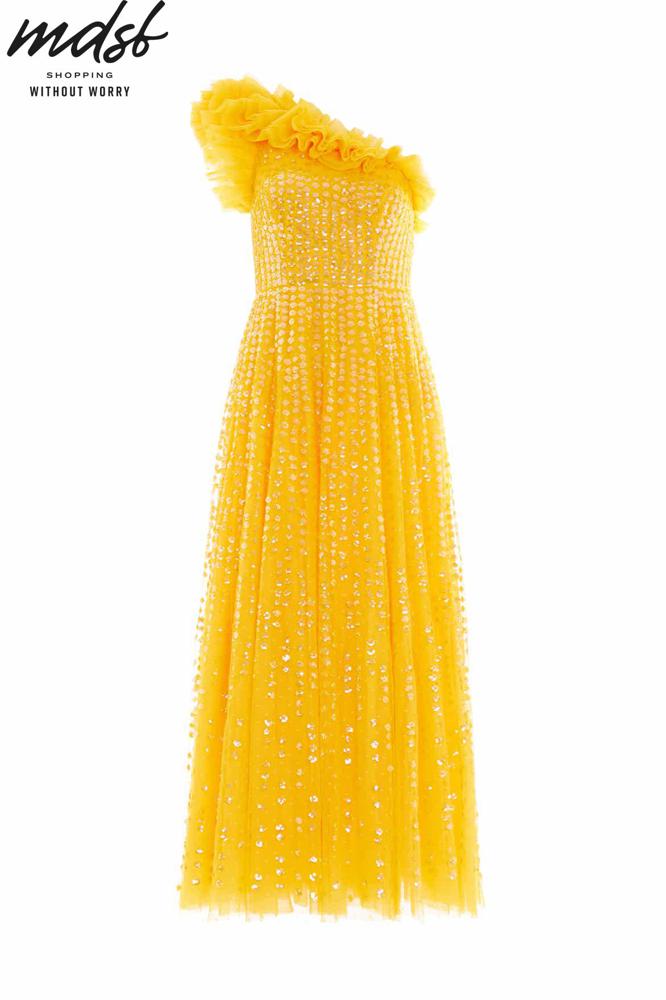 Needle & Thread CHRISTMAS SALE Raindrop One-Shoulder Ankle Gown - yellow