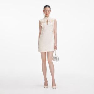 SELF PORTRAIT SS24 Cream Boucle Flower Motif Mini Dress