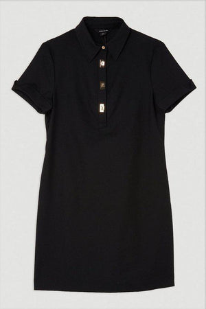 Karen Millen UK SALE Tall Techno Cotton Woven Short Dress With Gold Clasps