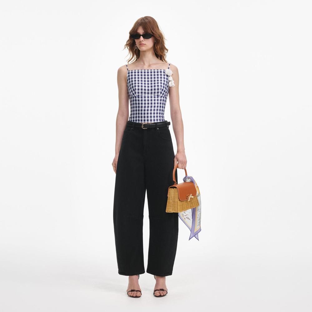 SP VIP PRICE Navy Gingham Taffeta Top