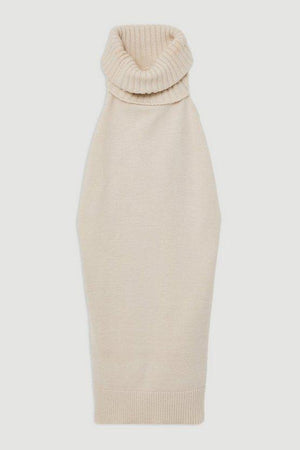 Karen Millen UK SALE Sleeveless Viscose Blend Roll Neck Knit Jumper - ivory