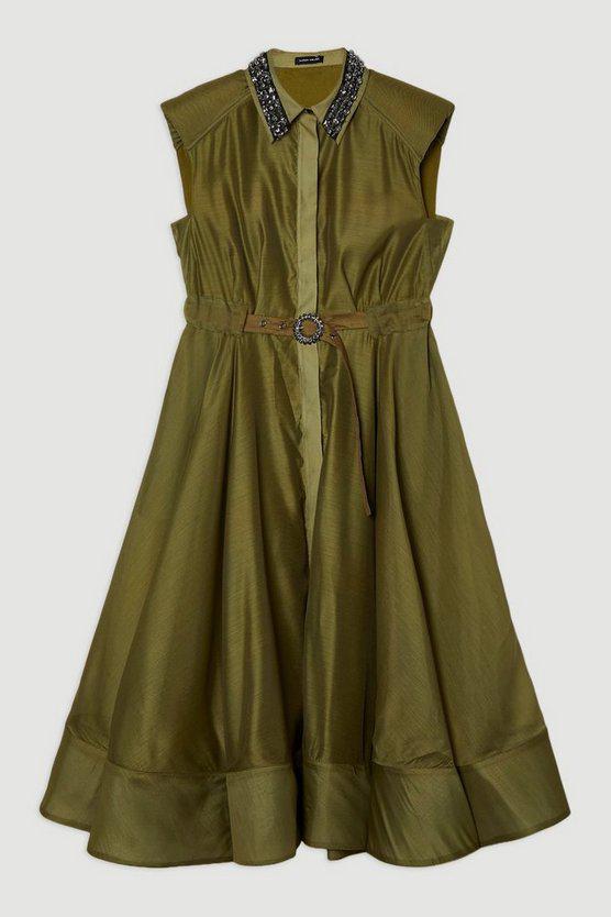 Karen Millen UK SALE Organdie Shirt Dress With Crystal Embellished Belt