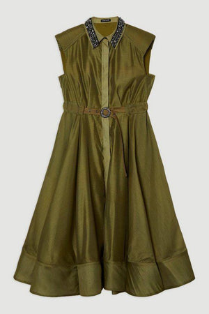 Karen Millen UK SALE Organdie Shirt Dress With Crystal Embellished Belt