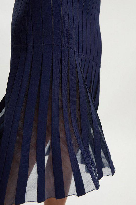 Karen Millen UK SALE Tall Compact Stretch Square Neck Knitted Flippy Dress - navy
